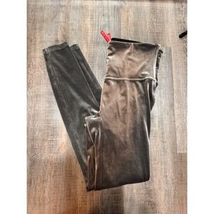 Spanx Velvet Leggings Womens Large Charcoal Grey High Waisted Slimming Plush L/G